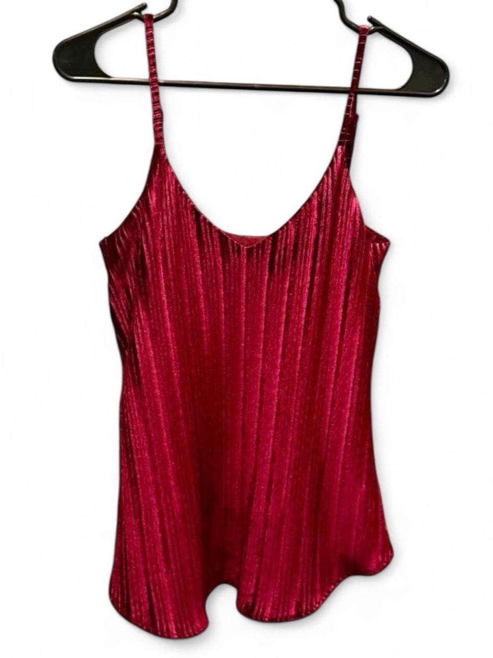 Burgundy pleated velvet Dalia cami tank top with vertical pleats, size S